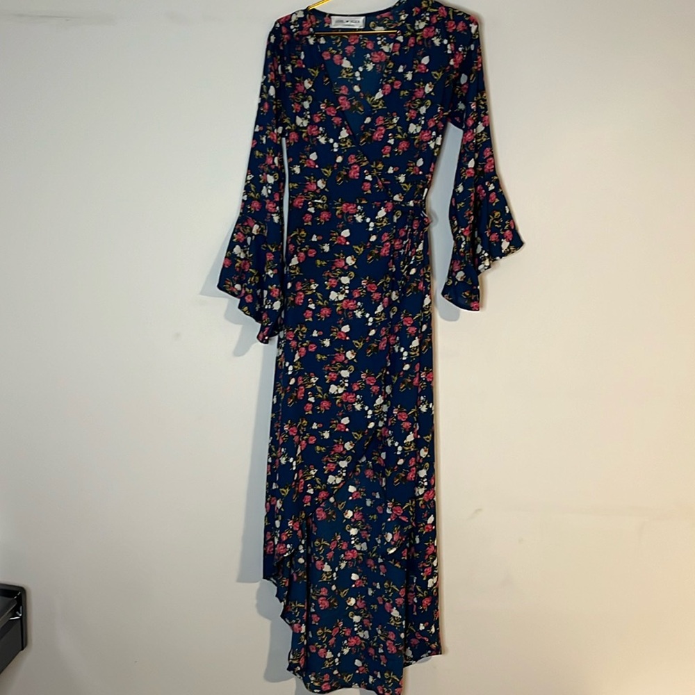 Love Kuza L A dress floral Sz S maxi wrap tie DRESS Dark romance Whimsgoth flowy